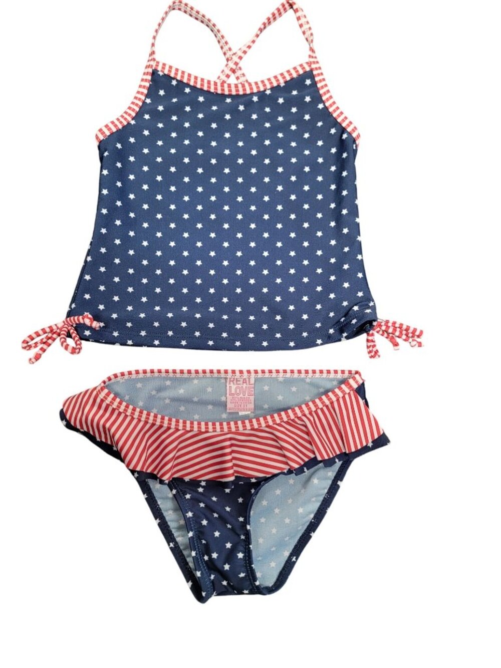 Girls Real Love Star & Stripe Tankini Swim Set Size 12 months Nylon Spandex Blue